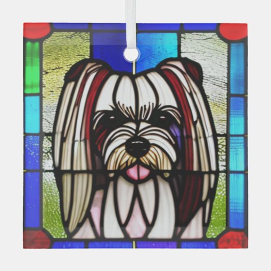 Biewer Terrier "Glas in lood" Glas Ornament (Voorkant)