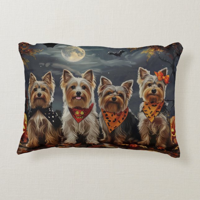 Biewer Terrier Halloween Spooky Accent Kussen (Achterkant)