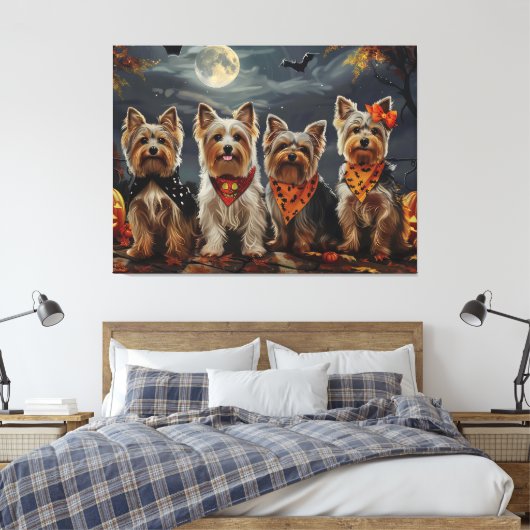 Biewer Terrier Halloween Spooky Canvas Afdruk (Insitu (Slaapkamer))