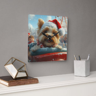 Biewer Terrier-hond achtbaan Kerstmis Vierkante Klok