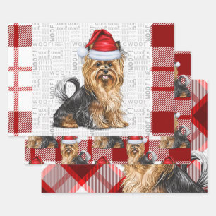Biewer Terrier hond en Red Plaid vakantie Inpakpapier Vel