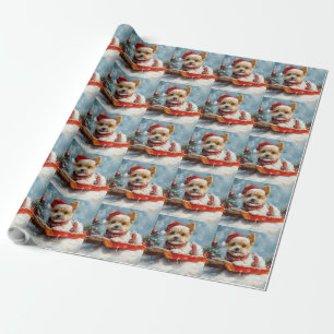 Biewer Terrier-hond in slee Laat het sneeuwen Kers Cadeaupapier