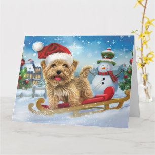 Biewer Terrier-hond in slee met sneeuw Kerstmis Kaart