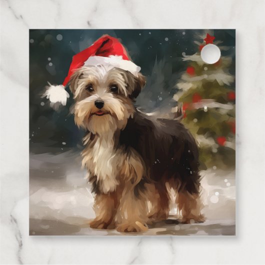 Biewer Terriër Hond in Sneeuw Kerstmis Bedankjes Labels (Achterkant)