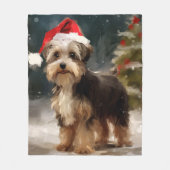 Biewer Terriër Hond in Sneeuw Kerstmis Fleece Deken (Voorkant)
