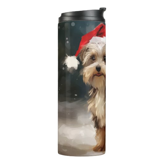 Biewer Terriër Hond in Sneeuw Kerstmis Thermosbeker (Gedraaid links)