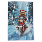 Biewer Terrier Hond Rijden Motorfiets Kerstmis Medium Cadeauzakje (Voorkant)