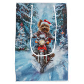 Biewer Terrier Hond Rijden Motorfiets Kerstmis Medium Cadeauzakje (Achterkant)