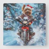 Biewer Terrier Hond Rijden Motorfiets Kerstmis Vierkante Klok (Voorkant)