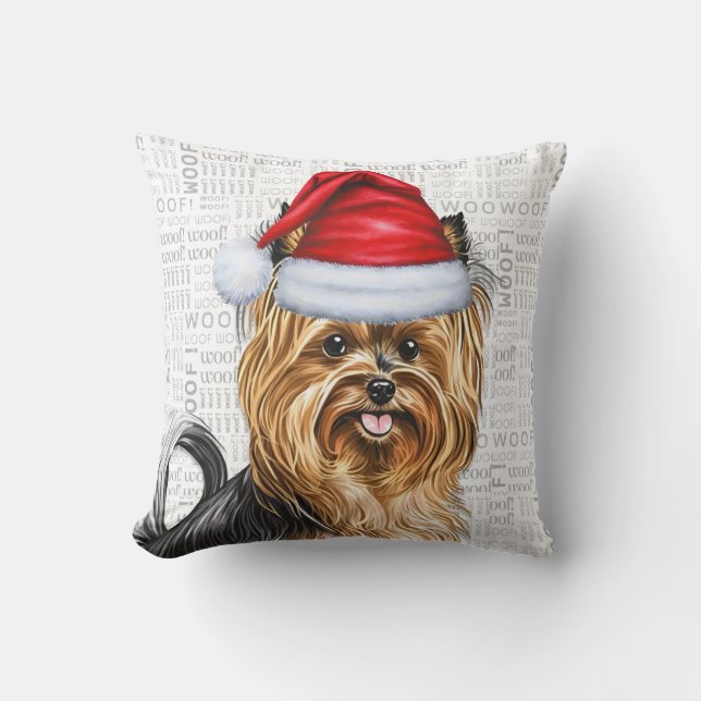 Biewer Terrier Hond Waterverf Kerst Kussen (Voorkant)