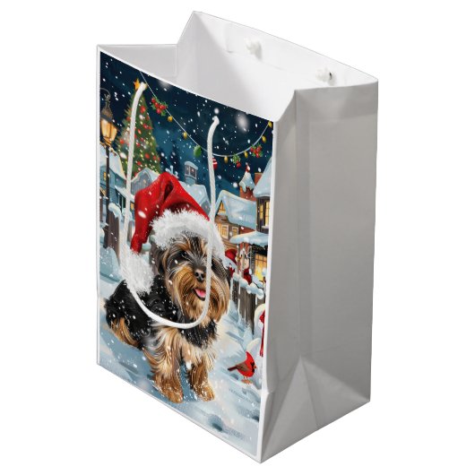 Biewer Terrier Hond Winter Wonderland Kerstvreugde Medium Cadeauzakje (Voorkant Gekanteld)