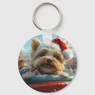 Biewer Terrier Honden Achtbaan Kerst Sleutelhanger