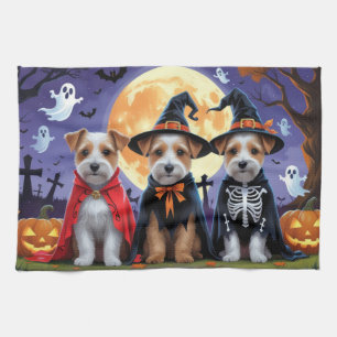 Biewer Terrier Honden Pompoen Halloween Grappig Theedoek