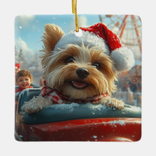 Biewer Terrier Hondenroller Onderzetter Kerst Keramisch Ornament (Voorkant)