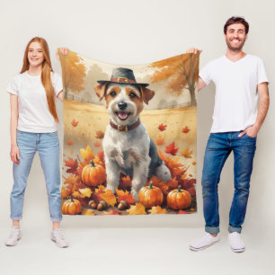 Biewer Terrier in de herfst verlaat Thanksgiving k Fleece Deken
