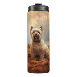 Biewer Terrier in herfstbladeren val inspireren Thermosbeker