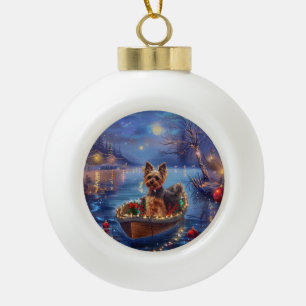 Biewer Terrier Kerst Feestelijke Reis Keramische Bal Ornament