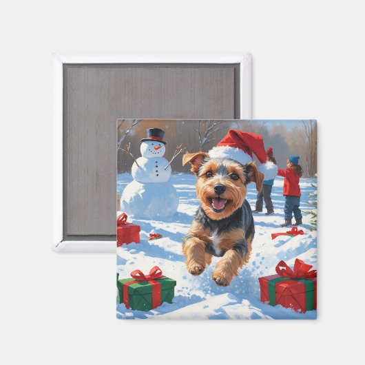 Biewer Terrier Kerst Feestelijke Sneeuwscène Magneet (Voorkant / Achterkant)