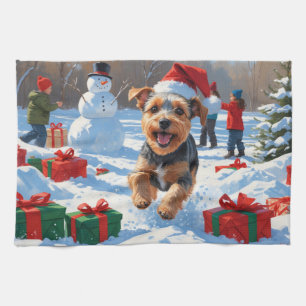 Biewer Terrier Kerst Sneeuwscène  Theedoek