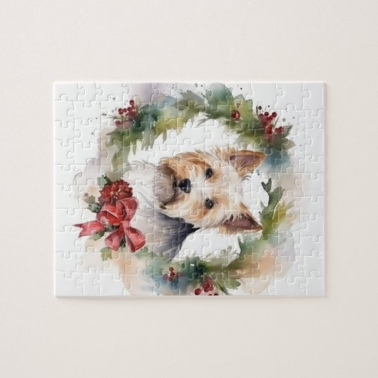 Biewer Terrier Kerstkrans Feestelijke Pup Legpuzzel (Horizontaal)