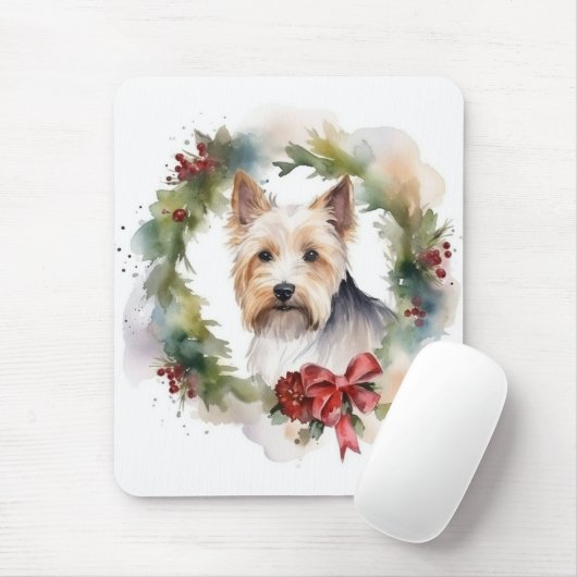 Biewer Terrier Kerstkrans Feestelijke Pup Muismat (Met muis)