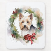 Biewer Terrier Kerstkrans Feestelijke Pup Muismat (Voorkant)