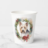 Biewer Terrier Kerstkrans Feestelijke Pup Papieren Bekers (Voorkant)