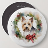 Biewer Terrier Kerstkrans Feestelijke Pup Ronde Button 6,0 Cm (Voorkant /achterkant)