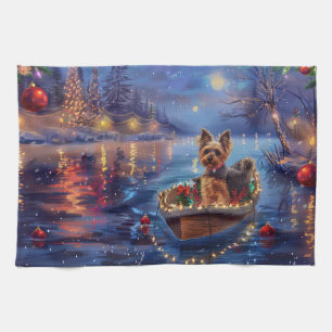 Biewer Terrier Kerstmis Feestelijke Reis Theedoek