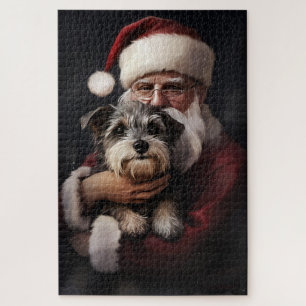 Biewer Terrier met Kerstman Feestelijke Kerstmis Legpuzzel