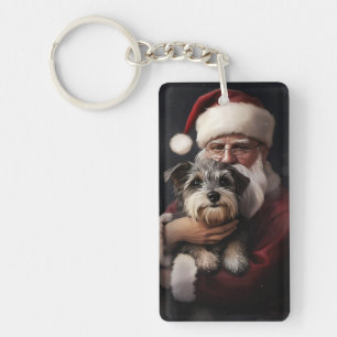 Biewer Terrier met Kerstman Festieve Kerstmis Sleutelhanger