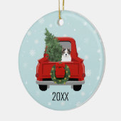 Biewer Terrier met kerstrood vrachtwagen Keramisch Ornament (Links)