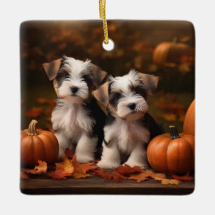 Biewer Terrier Pup Autumn Delight Pumpkin Keramisch Ornament