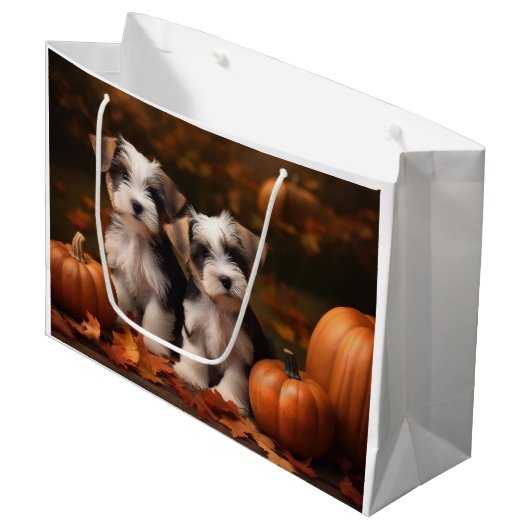 Biewer Terrier Puppy Herfst Delight Pompoen Groot Cadeauzakje (Voorkant Gekanteld)