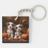 Biewer Terrier Puppy Herfst Delight Pompoen Sleutelhanger (Achterkant)