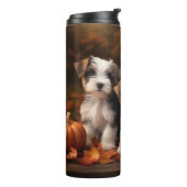 Biewer Terrier Puppy Herfst Delight Pompoen Thermosbeker (Gedraaid links)