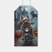 Biewer Terrier Rijden Motorfiets Halloween Eng Cadeaulabel (Achterkant)