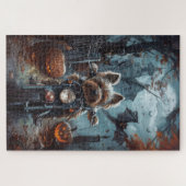 Biewer Terrier Rijden Motorfiets Halloween Eng Legpuzzel (Horizontaal)