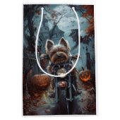 Biewer Terrier Rijden Motorfiets Halloween Eng Medium Cadeauzakje (Voorkant)