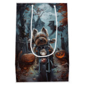 Biewer Terrier Rijden Motorfiets Halloween Eng Medium Cadeauzakje (Achterkant)