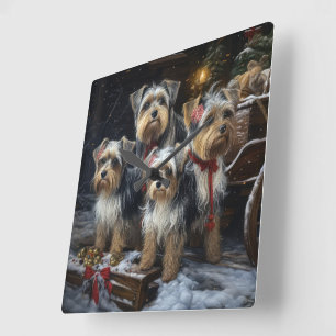 Biewer Terrier Sneeuw Slede Kerst Decoratie Vierkante Klok