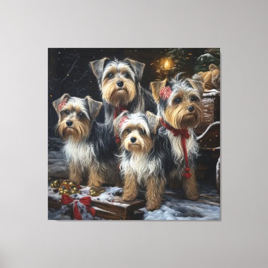 Biewer Terrier Snowy Sleigh Kerst Decor Canvas Afdruk (Voorkant)