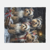 Biewer Terrier Snowy Sleigh Kerst Decor Fleece Deken (Voorkant (Horizontaal))