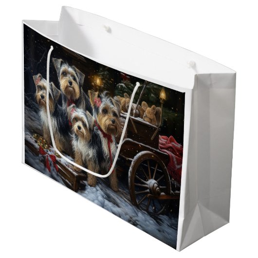 Biewer Terrier Snowy Sleigh Kerst Decor Groot Cadeauzakje (Voorkant Gekanteld)
