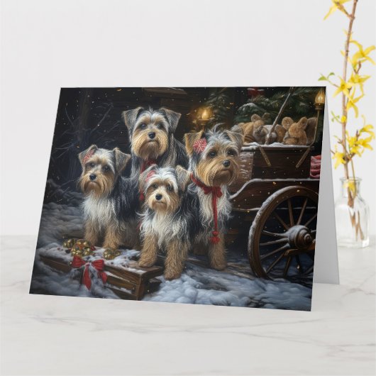 Biewer Terrier Snowy Sleigh Kerst Decor Kaart (Gele Bloem)
