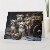 Biewer Terrier Snowy Sleigh Kerst Decor Kaart (Voorkant)