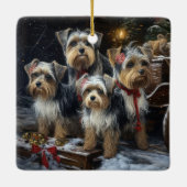 Biewer Terrier Snowy Sleigh Kerst Decor Keramisch Ornament (Achterkant)