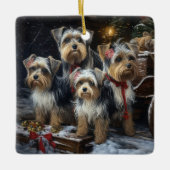Biewer Terrier Snowy Sleigh Kerst Decor Keramisch Ornament (Voorkant)