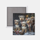 Biewer Terrier Snowy Sleigh Kerst Decor Magneet (Voorkant / Achterkant)