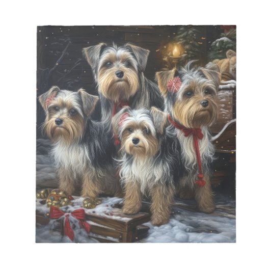 Biewer Terrier Snowy Sleigh Kerst Decor Notitieblok (Voorkant)